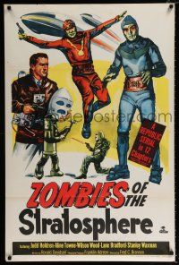 2y164 ZOMBIES OF THE STRATOSPHERE 1sh '52 great artwork image of aliens with guns!
