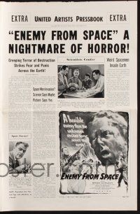 2y357 ENEMY FROM SPACE pressbook '57 sequel to Quatermass Xperiment, cool newspaper design!