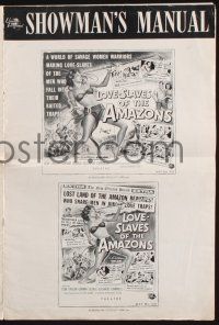 2y371 LOVE-SLAVES OF THE AMAZONS pressbook '57 Brown art of sexy barely-dressed female natives!