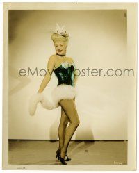2z001 BETTY GRABLE color 8x10 still '47 standing in wild sexy cat suit with a white fur cat tail!