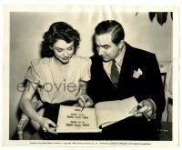 2z135 BLACK FRIDAY candid 8x10 still '40 Bela Lugosi shows Anne Nagel his horror stamp collection!