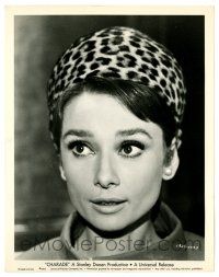 2z200 CHARADE 8x10.25 still '63 great close up of sexy Audrey Hepburn in leopardskin hat!