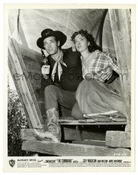 2z230 COMMAND 8x10.25 still '54 c/u of Guy Madison with gun & Joan Weldon in covered wagon!