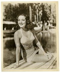 2z292 DOROTHY LAMOUR 8.25x10 still '40s the beautiful star in two-piece swimsuit sitting on towel!