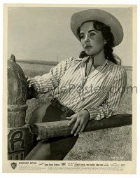 2z378 GIANT 8x10.25 still '56 great close up of Elizabeth Taylor leaning on fence, classic epic!