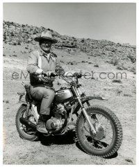 2z514 JOHN WAYNE 8x10 still '60s smiling while riding a Honda motorcycle in the desert!