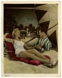2z029 MOON OVER MIAMI color 8x10.25 still '41 Don Ameche on beach w/sexy Betty Grable showing legs!