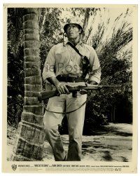 2z674 NONE BUT THE BRAVE 8x10 still '65 close up of Clint Walker with rifle by palm tree!