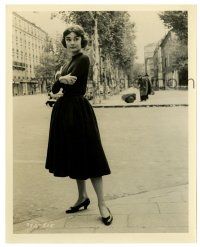 2z578 LOVE IN THE AFTERNOON 8x10.25 still '57 beautiful Audrey Hepburn posing on street corner!