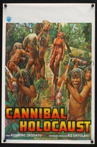 3a265 CANNIBAL HOLOCAUST Belgian '82 gruesome artwork of natives & body impaled on pole!