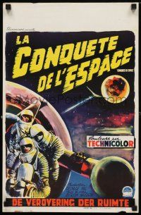 3a267 CONQUEST OF SPACE Belgian '55 George Pal sci-fi, cool different astronaut art by Wik!