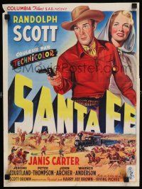 3a299 SANTA FE Belgian '51 art of cowboy Randolph Scott in New Mexico, directed by Irving Pichel!