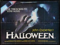 3a085 HALLOWEEN British quad '79 Carpenter classic, different image of Nancy Kyes attacked!