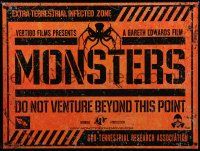 3a098 MONSTERS teaser DS British quad '10 cool sign design, Edwards, Whitney Able, Scoot McNairy!