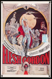 3a007 FLESH GORDON Canadian 1sh '74 sexy sci-fi spoof, wacky erotic super hero art by George Barr!