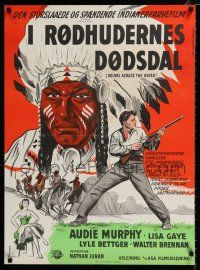 3a779 DRUMS ACROSS THE RIVER Danish ''61 cool Wenzel art of Audie Murphy & Native American Indian!