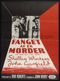3a796 HE RAN ALL THE WAY Danish '52 John Garfield & Shelley Winters have a dynamite kind of love!