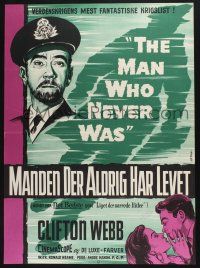 3a813 MAN WHO NEVER WAS Danish '58 Clifton Webb, Gaston art from strangest military hoax of WWII!