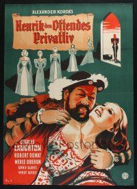 3a824 PRIVATE LIFE OF HENRY VIII Danish R47 art of Charles Laughton, directed by Alexander Korda!