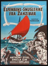 3a845 WEST OF ZANZIBAR Danish '54 Anthony Steel, Sheila Sim, safari adventure, elephants!