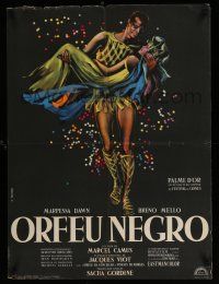 3a131 BLACK ORPHEUS French 23x32 R61 Marcel Camus' Orfeu Negro, best art by Georges Allard!