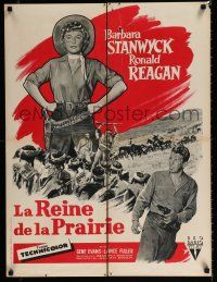 3a134 CATTLE QUEEN OF MONTANA French 24x32 '54 cowgirl Barbara Stanwyck, Ronald Reagan!