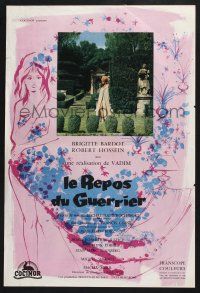3a170 LOVE ON A PILLOW French 16x23 '62 Le Repos du Guerrier, sexy Brigitte Bardot, Hossein!