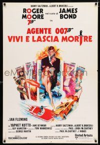 3a503 LIVE & LET DIE Italian 1sh '73 art of Roger Moore as James Bond by Robert McGinnis!