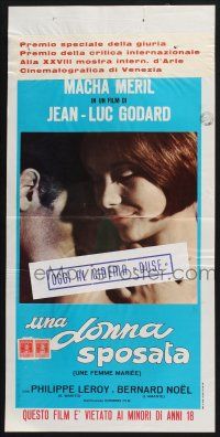 3a617 MARRIED WOMAN Italian locandina '67 Godard's Une femme mariee, controversial sex triangle!