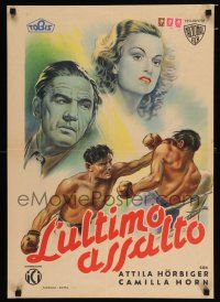 3a497 DIE LETZTE RUNDE Italian 19x28 '43 art of Attila Horbiger, Camilla Horn, boxing!