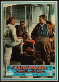3a571 JET PILOT Italian photobusta '58 John Wayne & sexy Janet Leigh, Howard Hughes!