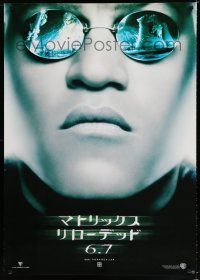 3a336 MATRIX RELOADED teaser Japanese 29x41 '03 close-up of Laurence Fishburne as Morpheus!