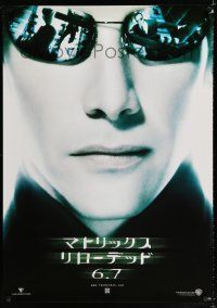 3a339 MATRIX RELOADED teaser Japanese 29x41 '03 super close up of Keanu Reeves as Neo in shades!