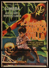 3a051 EL SECRETO DE PANCHO VILLA Mexican poster '57 cool Mendoza art of masked luchador wrestler!