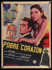 3a063 POBRE CORAZON Mexican poster '50 Jose Diaz Morales' romantic melodrama, cool art!
