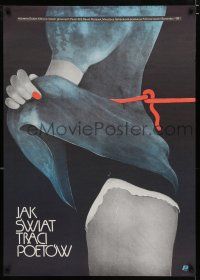 3a220 HOW THE WORLD IS LOSING POETS Polish 26x37 '82 art of bound woman w/skirt hiked up!