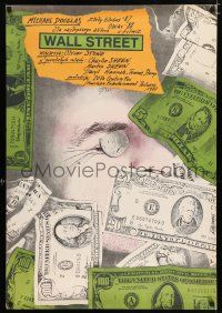 3a253 WALL STREET Polish 27x38 '88 Oliver Stone, artwork of man buried in money by Pagowski!