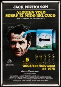 3a044 ONE FLEW OVER THE CUCKOO'S NEST Spanish '76 c/u of Jack Nicholson, Milos Forman classic!