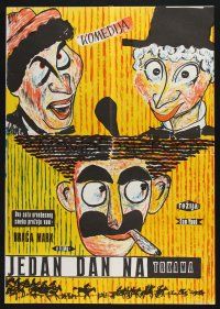 3a430 DAY AT THE RACES Yugoslavian 19x27 '50s cool different art of Groucho, Chico & Harpo Marx!