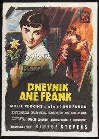 3a433 DIARY OF ANNE FRANK Yugoslavian 20x28 '59 Millie Perkins as Jewish girl in hiding in WWII!