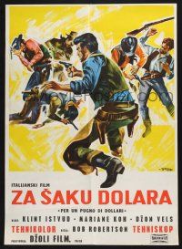 3a438 FISTFUL OF DOLLARS Yugoslavian 20x27 '65 Leone, Clint Eastwood is the most dangerous man!