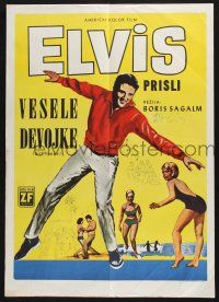 3a444 GIRL HAPPY Yugoslavian 20x28 '65 different art of dancing Elvis Presley, rock & roll!