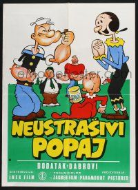 3a467 NEUSTRASIVI POPAJ Yugoslavian 20x27 '60s art of Popeye, Olive Oyl, Bluto, Wimpy, more!