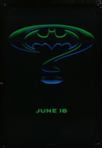 3b092 BATMAN FOREVER teaser DS 1sh '95 Kilmer, Kidman, cool question mark & bat symbol design!