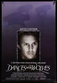 3b188 DANCES WITH WOLVES DS 1sh '90 different image of Kevin Costner & buffalo!