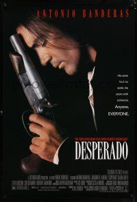3b207 DESPERADO DS 1sh '95 Robert Rodriguez, close image of Antonio Banderas with big gun!