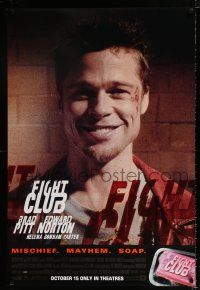 3b270 FIGHT CLUB advance 1sh '99 David Fincher, great close-up portrait of Brad Pitt!
