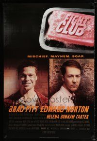 3b272 FIGHT CLUB style A advance 1sh '99 portraits of Edward Norton and Brad Pitt & bar of soap!