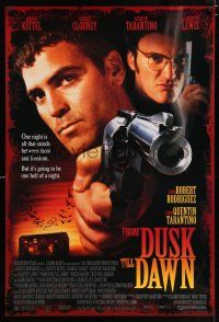 3b285 FROM DUSK TILL DAWN 1sh '95 close image of George Clooney & Quentin Tarantino, vampires!