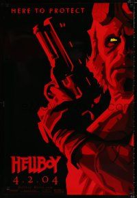 3b346 HELLBOY teaser 1sh '04 Mike Mignola comic, Ron Perlman in title role, here to protect!